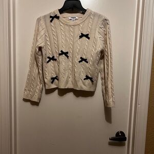 RSQ Cream Cable Knit Sweater with Black Accents